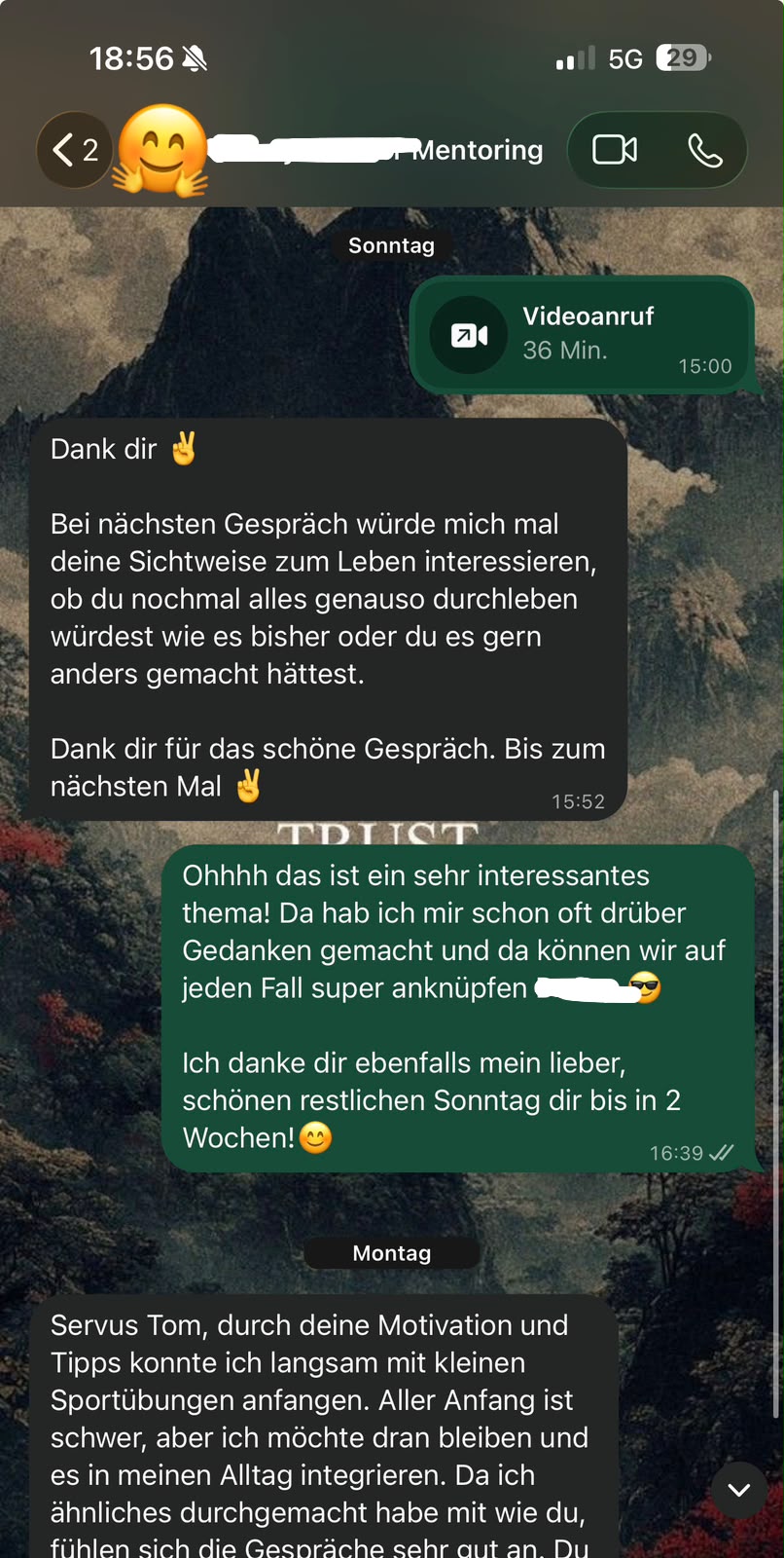 WhatsApp-Nachricht eines Klienten an Tom Köster