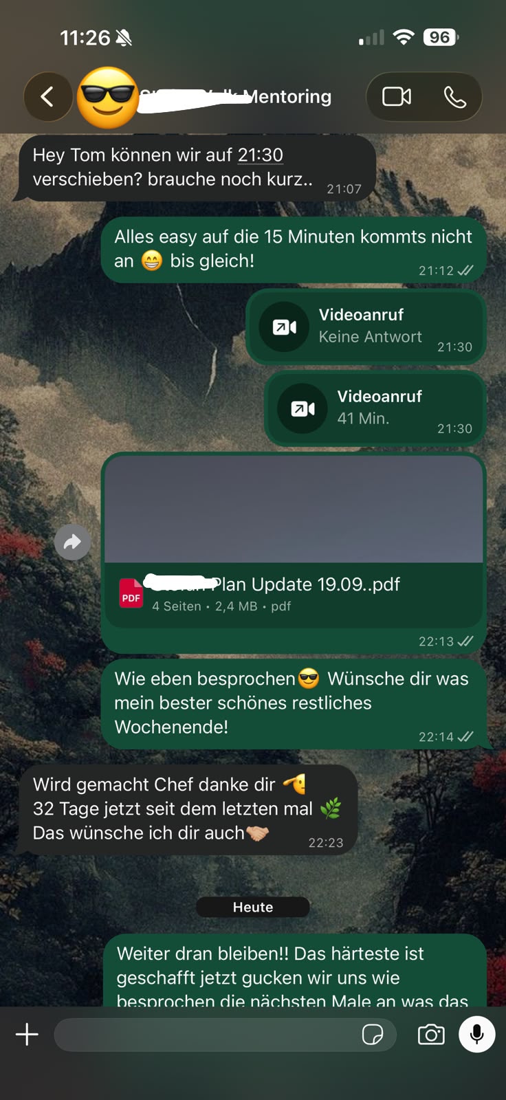 WhatsApp-Nachricht eines Klienten an Tom Köster