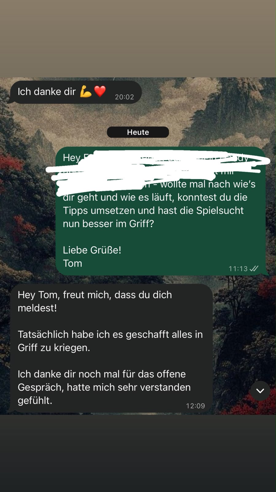 WhatsApp-Nachricht eines Klienten an Tom Köster