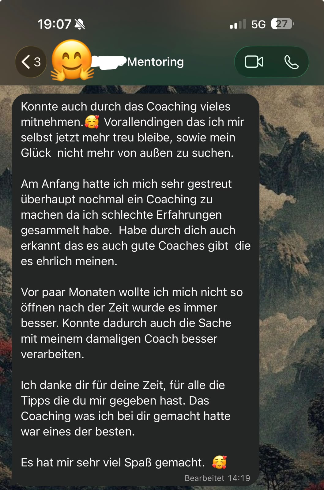 WhatsApp-Nachricht eines Klienten an Tom Köster