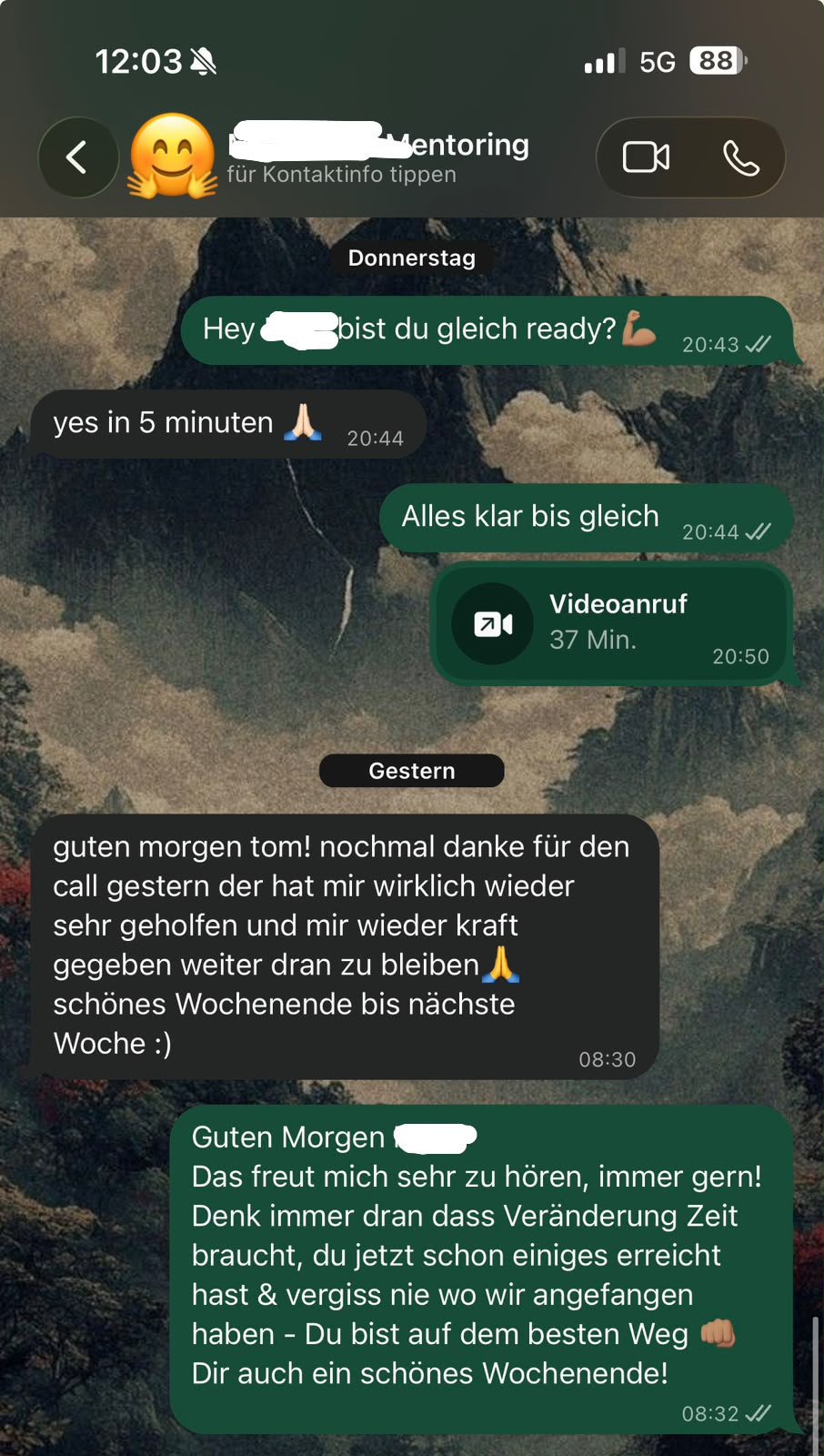 WhatsApp-Nachricht eines Klienten an Tom Köster